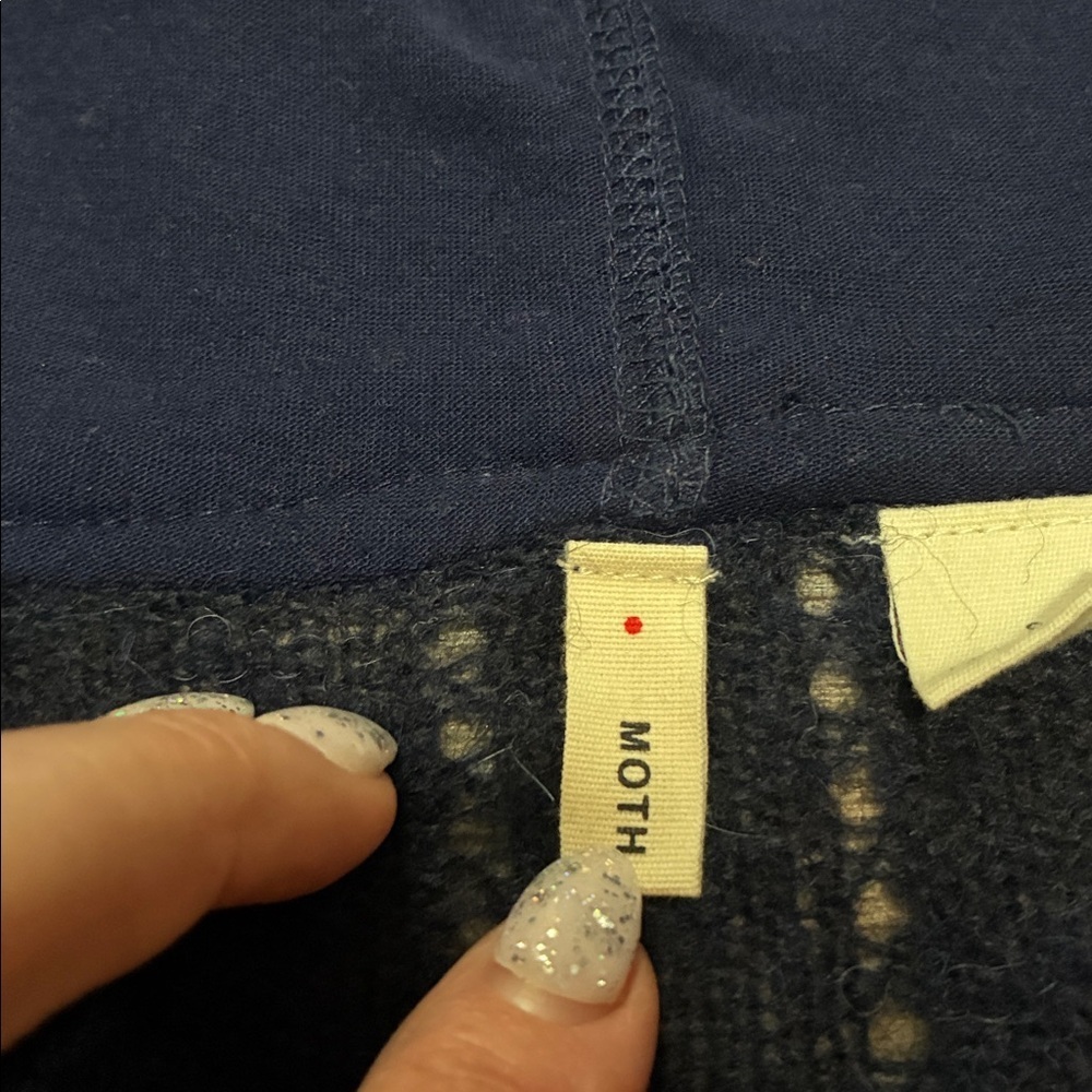 Anthropologie Moth Navy Blue Hooded Cardigan Sweater Single Snap Alpaca blend S - Picture 7 of 13